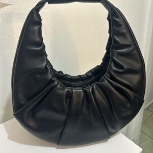 STAUD Black Gathered Leather Hobo Bag